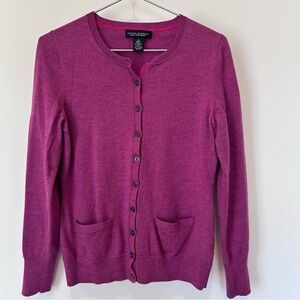 Banana Republic Raspberry Button-Up Crewneck Cardigan Merino Wool Blend